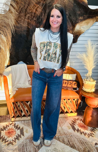 Camo Pray Graphic Muscle Tank-Graphic Tees-Motis-Motis & Co Boutique, Women's Fashion Boutique in Carthage, Missouri