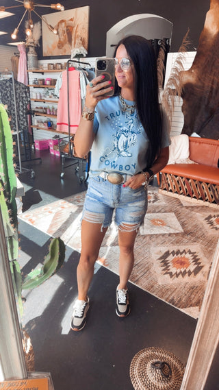 XOXO True Blue Cowboy Graphic Tee-Graphic Tees-XOXO ART & Co-Motis & Co Boutique, Women's Fashion Boutique in Carthage, Missouri