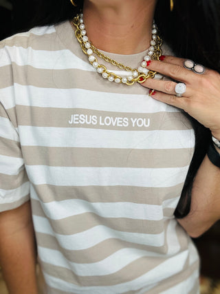 Jesus Loves You Striped Graphic Tee-Graphic Tees-Wicker Road-Motis & Co Boutique, Women's Fashion Boutique in Carthage, Missouri