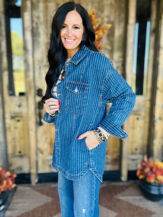 Blaire Pin Stipe Denim Shirt Jacket