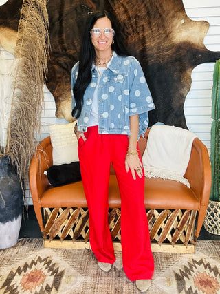 Delilah Denim Polka Dot Jacket-outerwear-24th-Motis & Co Boutique, Women's Fashion Boutique in Carthage, Missouri