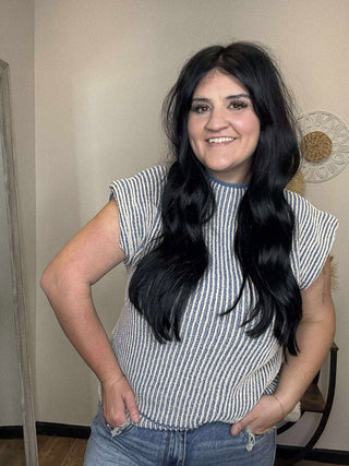 Finley Ribbed Knit Sweater Vest in Denim-Sweaters-Very J-Motis & Co Boutique, Women's Fashion Boutique in Carthage, Missouri