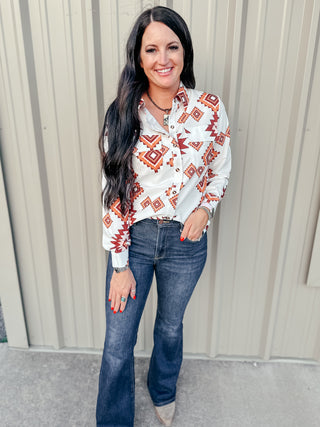 Annie Aztec Western Button Front Blouse-Blouses-Lucky & Blessed-Motis & Co Boutique, Women's Fashion Boutique in Carthage, Missouri