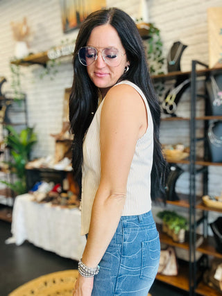Sadie Striped Sleeveless Vest - Tan-sleeveless-Jodifl-Motis & Co Boutique, Women's Fashion Boutique in Carthage, Missouri