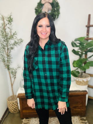 Starla Oversized Green Buffalo Plaid Shirt-Long Sleeves-Risen-Motis & Co Boutique, Women's Fashion Boutique in Carthage, Missouri