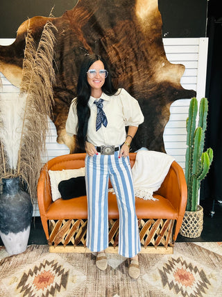 Omar Blue Striped Wide Leg Pants