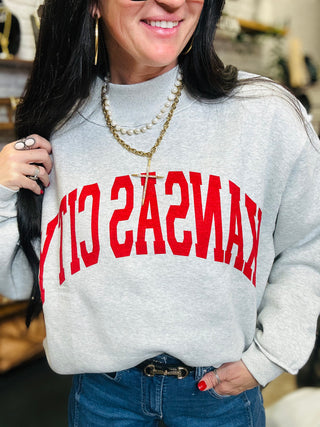 Kansas City Oversized Mock Neck Sweatshirt-graphic Sweatshirt-BucketList-Motis & Co Boutique, Women's Fashion Boutique in Carthage, Missouri