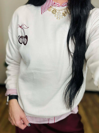 Cherry Feeling Lucky Pullover - Beige-graphic Sweatshirt-Reflex-Motis & Co Boutique, Women's Fashion Boutique in Carthage, Missouri