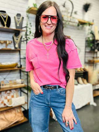Keep It Simple Pocket Tee Pink-Short Sleeves-Very J-Motis & Co Boutique, Women's Fashion Boutique in Carthage, Missouri