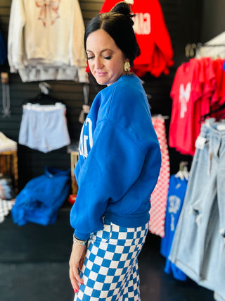 Gameday Oversize Blue Pullover-Pullovers-Papermoon-Motis & Co Boutique, Women's Fashion Boutique in Carthage, Missouri