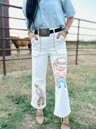 Howdy White Cowboy Jeans-Pants-ee: some-Motis & Co Boutique, Women's Fashion Boutique in Carthage, Missouri