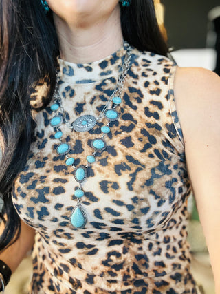Turnout Mock Neck Leopard Tank