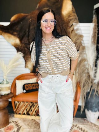 Alice Short Sleeve Crochet Sweater Cardigan