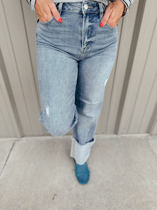 Leo Wide Cuffed Straight Jeans-Jeans-Risen-Motis & Co Boutique, Women's Fashion Boutique in Carthage, Missouri