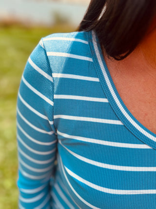 Stacy Swoop Neck Striped Top Blue-Long Sleeves-staccato-Motis & Co Boutique, Women's Fashion Boutique in Carthage, Missouri