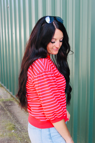 Autry Striped Bubble Sleeved Top-Short Sleeves-Jodifl-Motis & Co Boutique, Women's Fashion Boutique in Carthage, Missouri