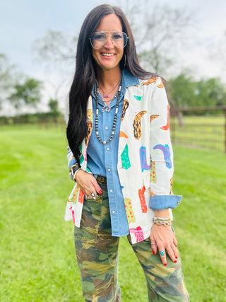 Loretta Western Boot Blazer-Blazers-Taelynn-Motis & Co Boutique, Women's Fashion Boutique in Carthage, Missouri
