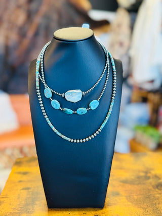 Tia Turquoise Heishi and Sterling Pearl Necklace