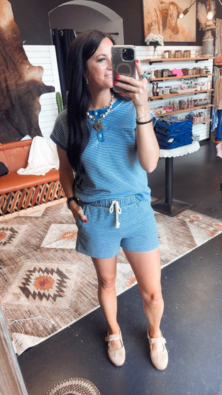 Lily Short Sleeve Striped Henley Top-Short Sleeves-blu pepper-Motis & Co Boutique, Women's Fashion Boutique in Carthage, Missouri