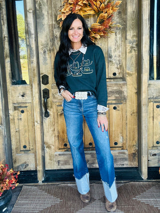 Tip Your Hat Green Western Sweater