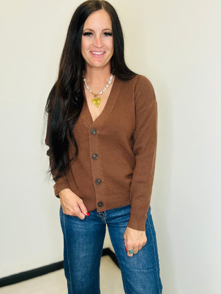 Button Front Cardigan Sweater Brown - Holly-Cardigans-Zenana-Motis & Co Boutique, Women's Fashion Boutique in Carthage, Missouri
