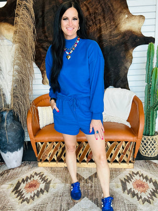 Kobe Royal Blue Mock Neck Pullover-Pullovers-Papermoon-Motis & Co Boutique, Women's Fashion Boutique in Carthage, Missouri