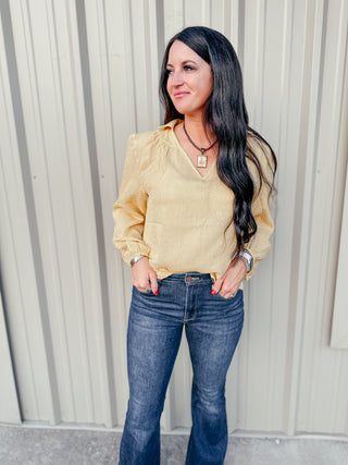 Dusty Gold Textured Blouse-Long Sleeves-And the Why-Motis & Co Boutique, Women's Fashion Boutique in Carthage, Missouri