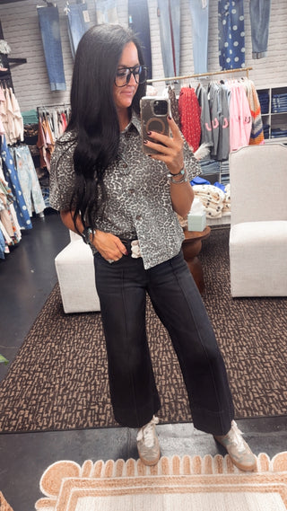 Donna Boxy Leopard Denim Top-Short Sleeves-Pretty Bash-Motis & Co Boutique, Women's Fashion Boutique in Carthage, Missouri