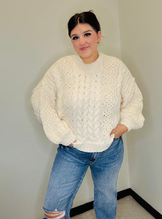 Chunky Mock Neck Balloon Sleeve Cream Sweater - Crystal-Sweaters-POL-Motis & Co Boutique, Women's Fashion Boutique in Carthage, Missouri