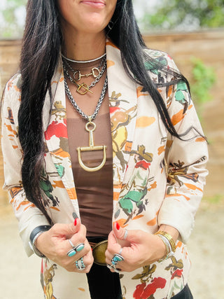 Wagon Wheel Western Print Blazer-Blazers-Howdy Hanny-Motis & Co Boutique, Women's Fashion Boutique in Carthage, Missouri