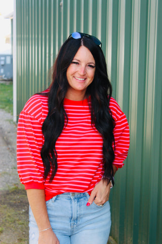 Autry Striped Bubble Sleeved Top-Short Sleeves-Jodifl-Motis & Co Boutique, Women's Fashion Boutique in Carthage, Missouri