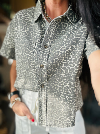 Donna Boxy Leopard Denim Top-Short Sleeves-Pretty Bash-Motis & Co Boutique, Women's Fashion Boutique in Carthage, Missouri