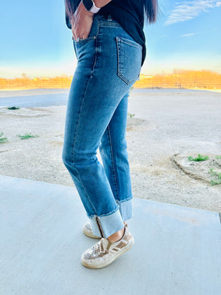 Jeb Cuffed Relaxed Straight Jeans-Jeans-Risen-Motis & Co Boutique, Women's Fashion Boutique in Carthage, Missouri