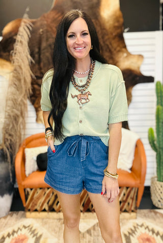 Nila Button Front Sweater Top-Short Sleeves-blu pepper-Motis & Co Boutique, Women's Fashion Boutique in Carthage, Missouri