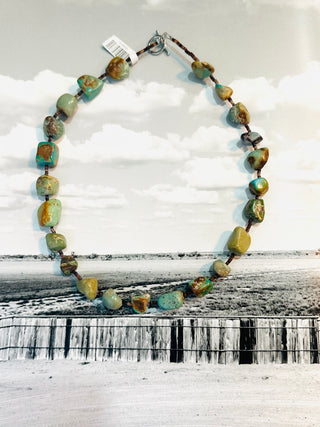 Turquoise Nugget Necklace with Brown Shell