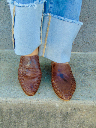 Rose Woven Leather Mule Slide-Mules-Agave Sky-Motis & Co Boutique, Women's Fashion Boutique in Carthage, Missouri