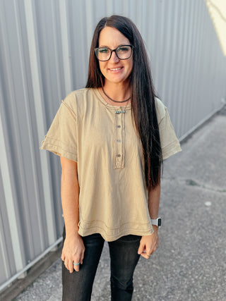 Heritage Mineral Washed Henley Top-Short Sleeves-Oli & Hali-Motis & Co Boutique, Women's Fashion Boutique in Carthage, Missouri