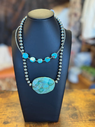 Dexter Turquoise Slab and Sterling Silver Pearls-Necklaces-Bijoux-Motis & Co Boutique, Women's Fashion Boutique in Carthage, Missouri