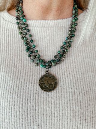 African Turquoise Buffalo Nickle Necklace-Necklaces-Motis & CO-Motis & Co Boutique, Women's Fashion Boutique in Carthage, Missouri