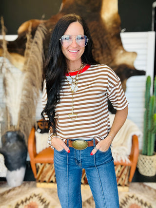 Edie Brown Striped Casual Short Sleeve Tee-Short Sleeves-blu pepper-Motis & Co Boutique, Women's Fashion Boutique in Carthage, Missouri