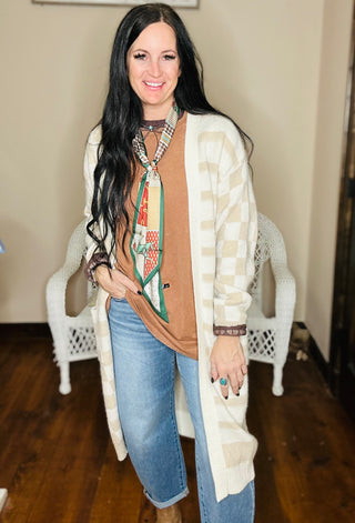 McKay Oversized Crochet Pocket Tee - Brown-Short Sleeves-EASEL-Motis & Co Boutique, Women's Fashion Boutique in Carthage, Missouri