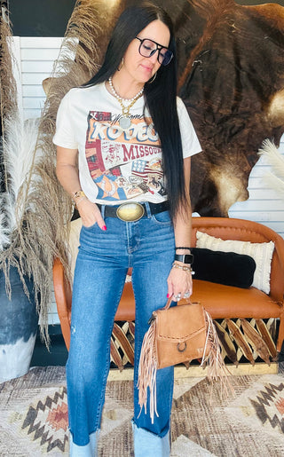 XOXO Missouri Pennant Patch Rodeo Tee-Graphic Tees-XOXO ART & Co-Motis & Co Boutique, Women's Fashion Boutique in Carthage, Missouri