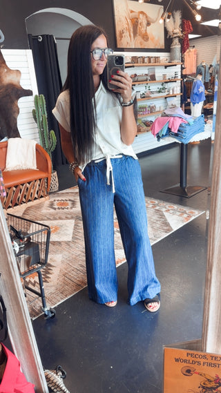 Spencer Pin Striped Wide Leg Jeans-Jeans-Risen-Motis & Co Boutique, Women's Fashion Boutique in Carthage, Missouri