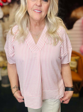 Gracin Pink Striped Short Sleeve Top