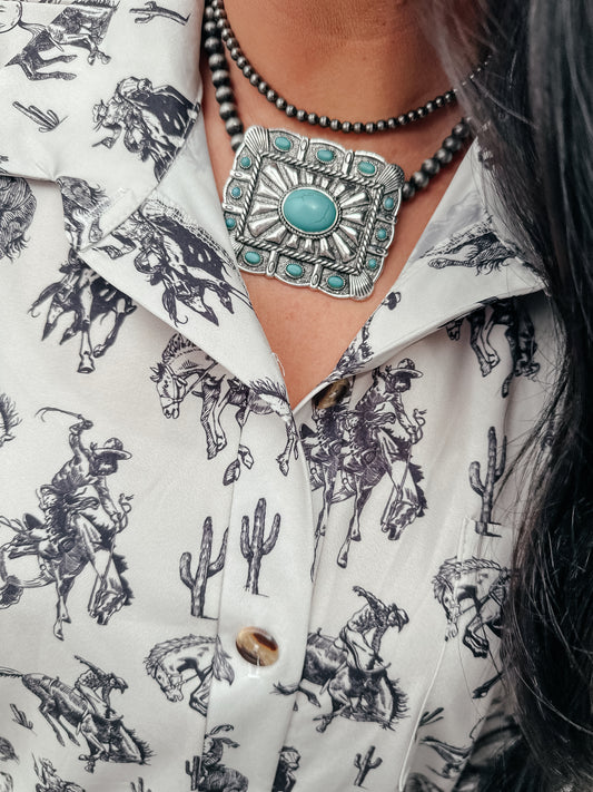 Tonto Buckle Pendant Cowboy Necklace Turquoise