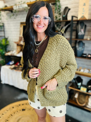 Ginny Olive Chunky Knit Cardigan-Cardigans-Listicle-Motis & Co Boutique, Women's Fashion Boutique in Carthage, Missouri