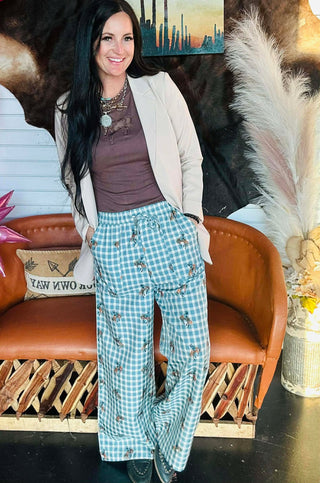 Greg Gingham Horse Wide Leg Pant-Pants-Turquoise Haven-Motis & Co Boutique, Women's Fashion Boutique in Carthage, Missouri
