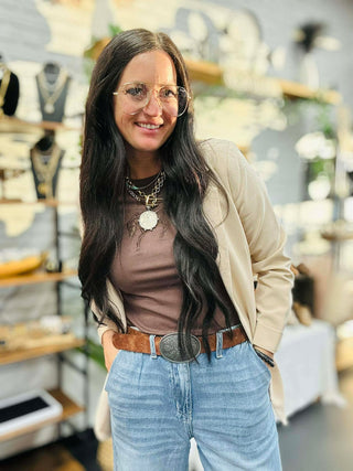 Buck Out Cut Out Brown Tee-Short Sleeves-2 Fly-Motis & Co Boutique, Women's Fashion Boutique in Carthage, Missouri