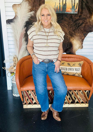 Lori Beige Striped Sweater Top-Sweaters-Very J-Motis & Co Boutique, Women's Fashion Boutique in Carthage, Missouri