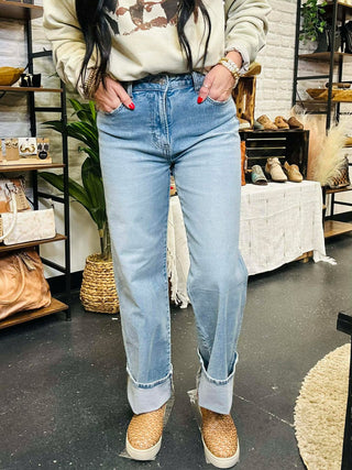 Arlis High Rise Wide Leg Cuffed Jeans-Jeans-Zenana-Motis & Co Boutique, Women's Fashion Boutique in Carthage, Missouri